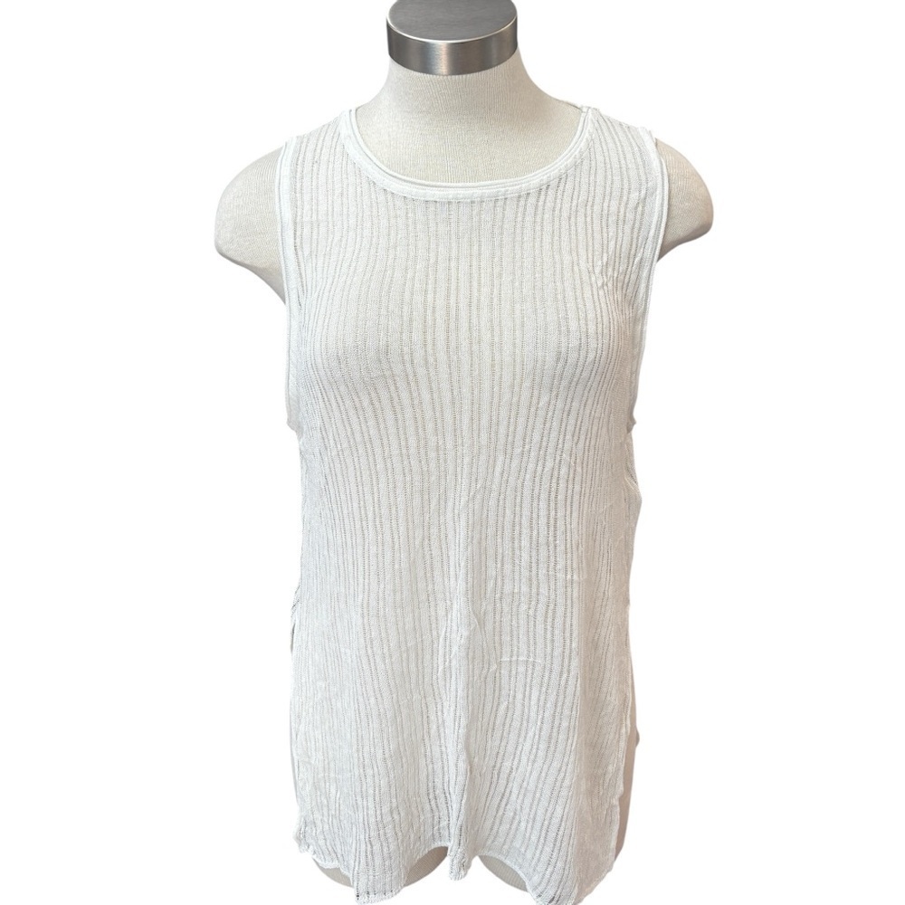 NWT Massimo Dutti Womens Top Tank Sleeveless Linen Blend White Delicate Sz L